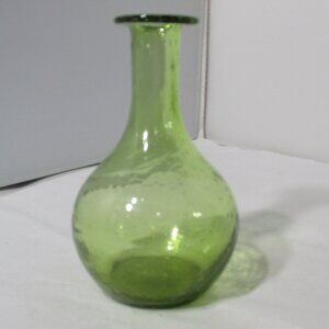 Jamestown Va Green Glass Bottle Vase Hand Blown Repro 1957 Collectible MCM